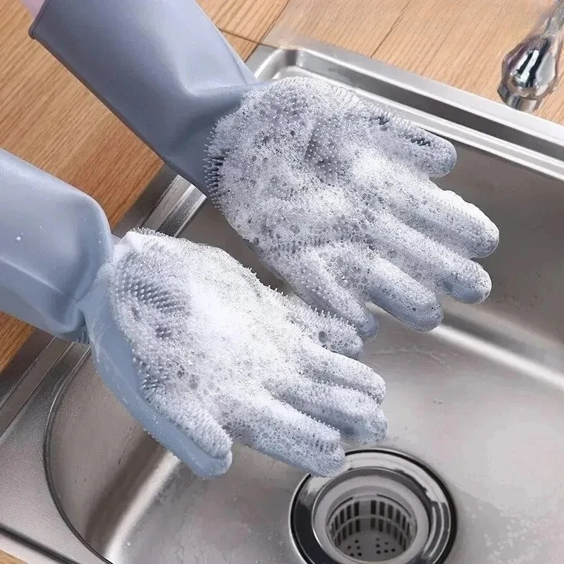 Commercial Kitchen Gloves - Dishwashing Cleaning Gloves Magic Silicone Rubber