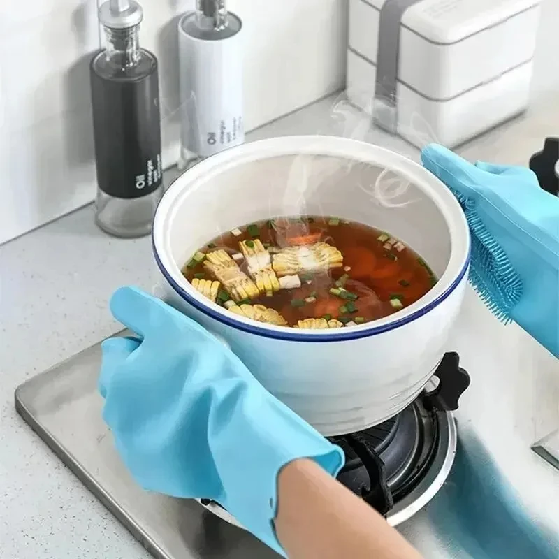 Commercial Kitchen Gloves - Magic Silicone Rubber Dishwashing Cleaning Gloves