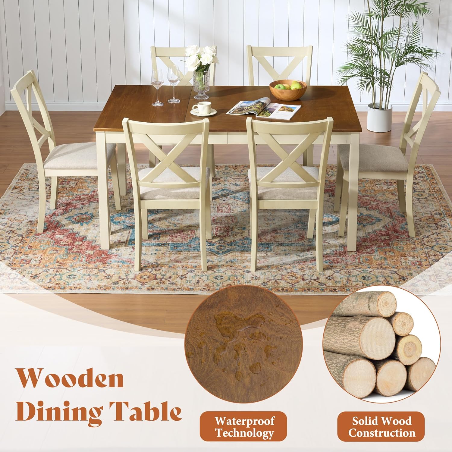 7-Piece Solid Wood Dining Tabl - Commercial Kitchen Bench recension och pris
