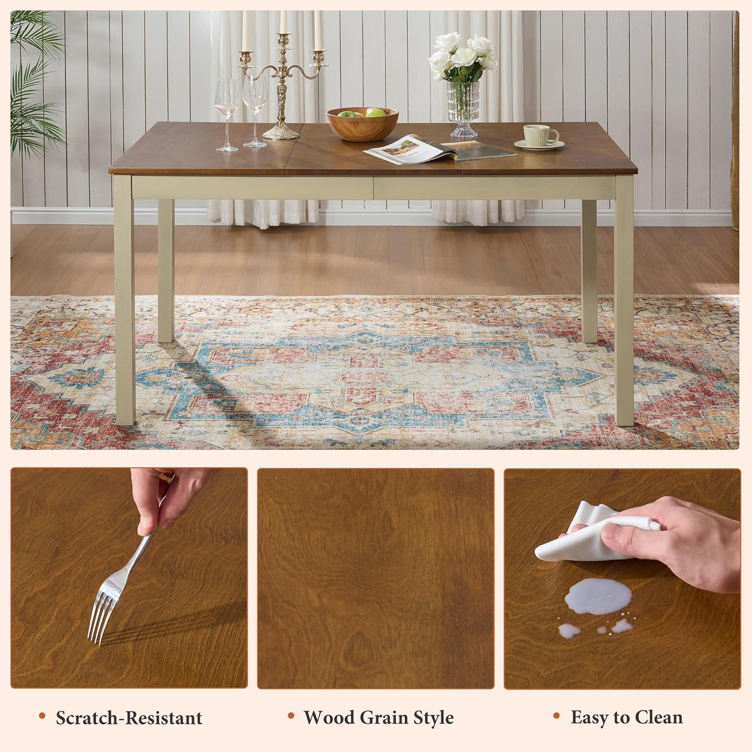 7-Piece Solid Wood Dining Tabl - Commercial Kitchen Bench recension och pris