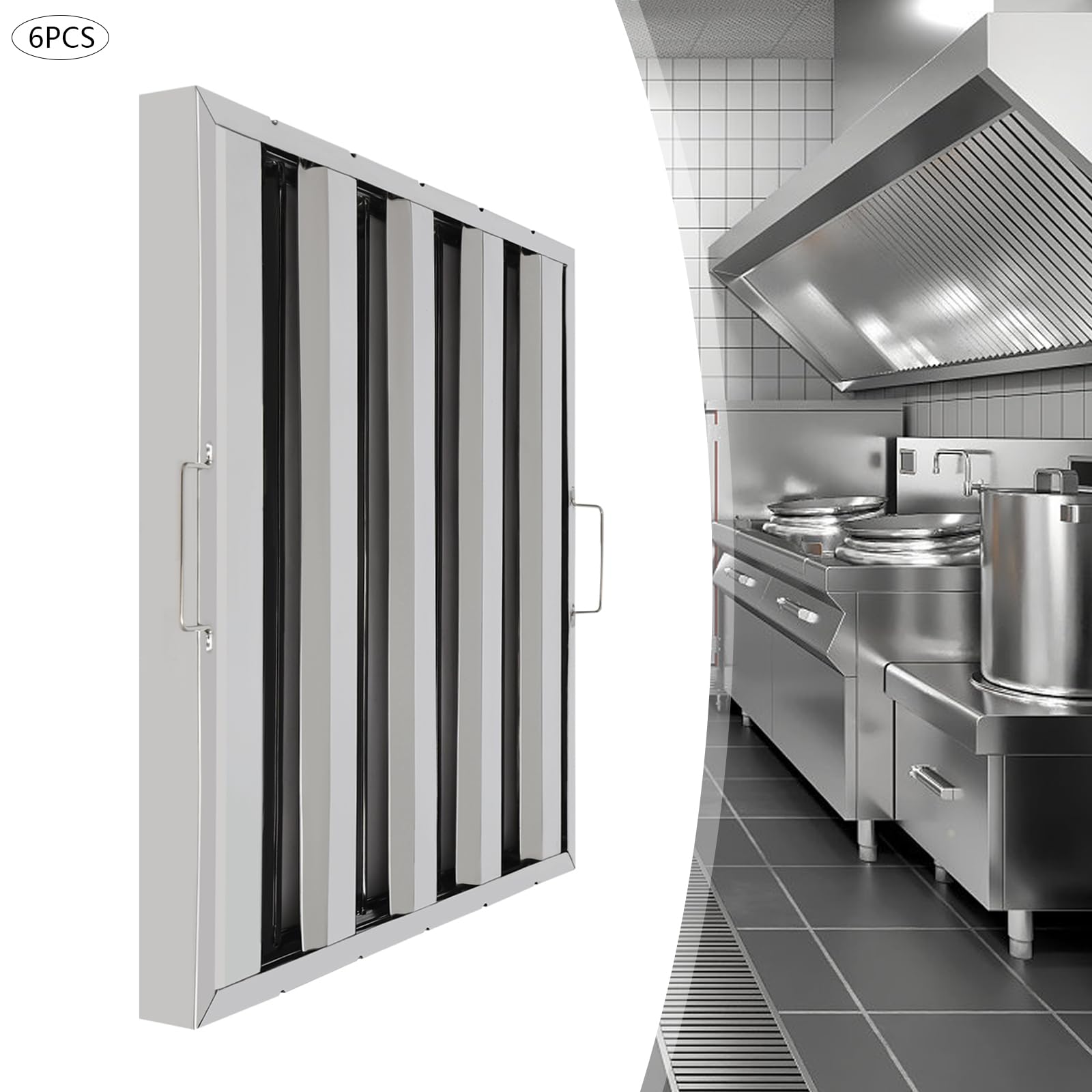 6 Pack Hood Filters, Stainless - Commercial Kitchen Exhaust recension och pris